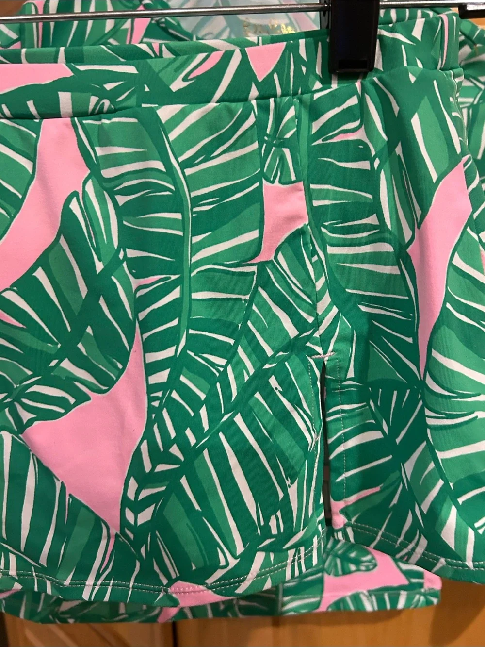 Lilly Pulitzer Green and Pink Tropical Leaf Rash Guard Skirt Swimsuit Set